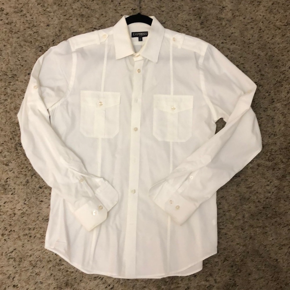 Mens M Express white button down aviator shirt
